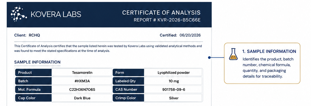 Sample Information section of the COA.